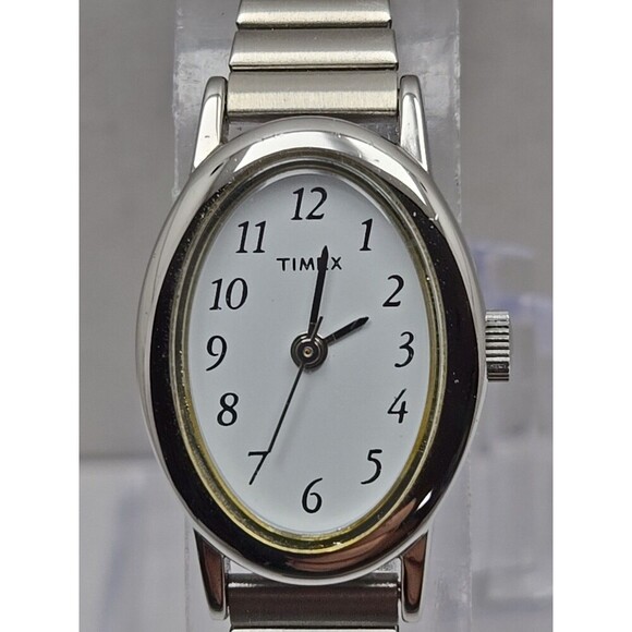 Timex Cavatina Silver Tone Oval Womens Quartz Watch Stretch Band New Battery - Picture 4 of 11